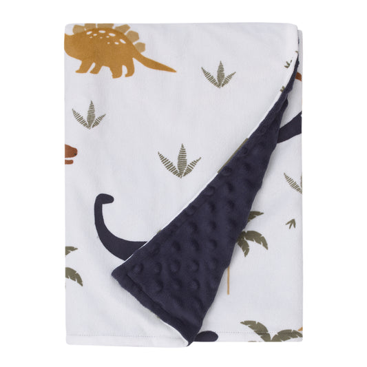 Little Love by NoJo Dino White, Navy, and Tan Palm Trees Super Soft Baby Blanket