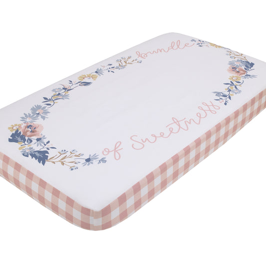 Farmhouse Chic Pink and White Gingham 'Bundle of Sweetness' Florals 100% Cotton Photo Op Nursery Fitted Crib Sheet