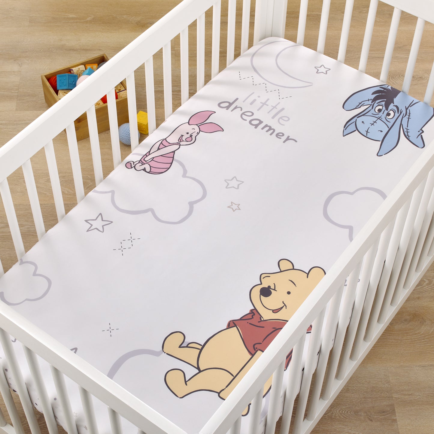 Disney Winnie The Pooh Blustery Day Tan, Red and White "Little Dreamer" Nursery Photo Op Fitted Crib Sheet