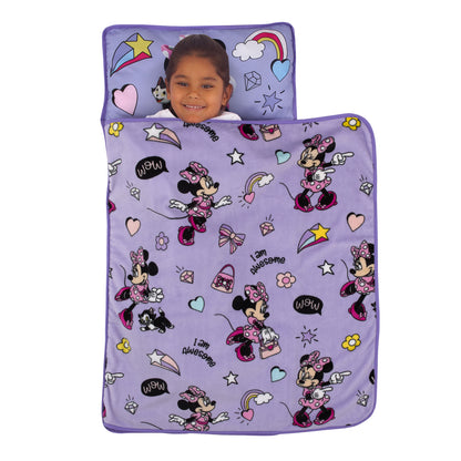 Disney Minnie Mouse I am Awesome Lavender and Pink Daisy Duck, Rainbow Hearts and Stars Toddler Nap Mat