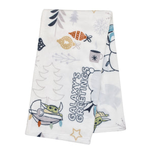 Mandalorian White and Blue Galaxy's Greetings The Child Christmas Holiday Toddler Blanket