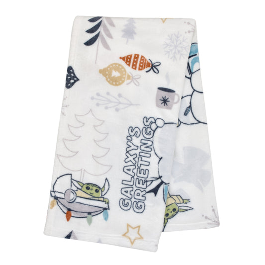 Mandalorian White and Blue Galaxy's Greetings The Child Christmas Holiday Toddler Blanket
