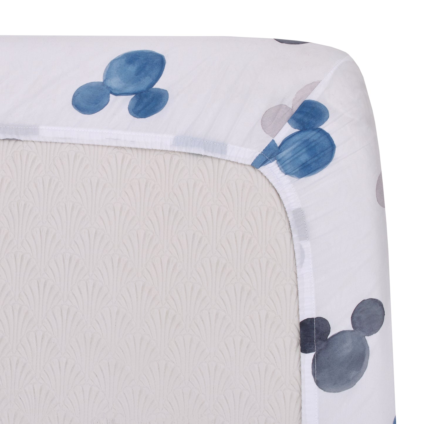 Disney Mickey Mouse - Black, White and Blue Watercolor Mickey Ears Nursery Fitted Mini Crib Sheet