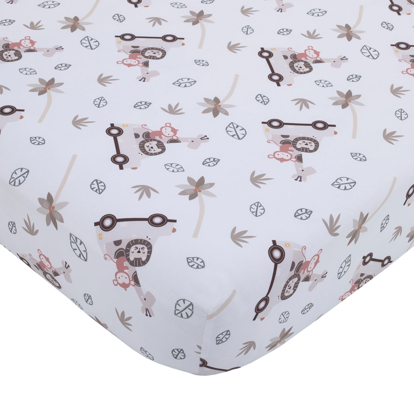 Little Love by NoJo Jungle Ride Grey, White and Tan, Monkey, Giraffe and Lion Super Soft Fitted Crib Sheet