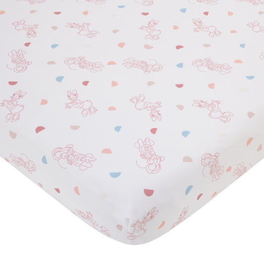 Minnie Mouse White, Light Blue, and Peach with Daisy Duck Super Soft Nursery Fitted Crib Sheet