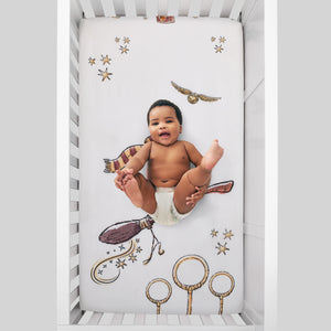 Warner Bros  Harry Potter Magical Moments White and Gold Photo Op Fitted Crib Sheet