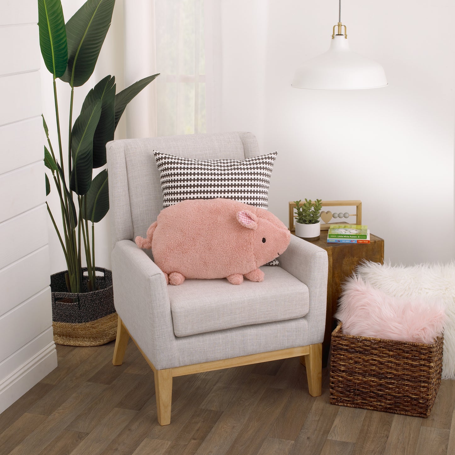 Little Love by NoJo Plush Sherpa Pink Pig Decorative Throw Pillow with 3D Ears and Dimensional Tail