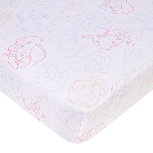 Dumbo Blue, Gray, Pink, and White Nursery Fitted Crib Sheet