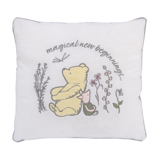 Classic Pooh Naturally Friends Ivory and Taupe Magical New Beginnings Appliqued Decorative Pillow