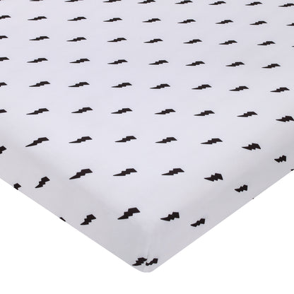 NoJo Lightning Bolt Black and White Nursery Fitted Mini Crib Sheet