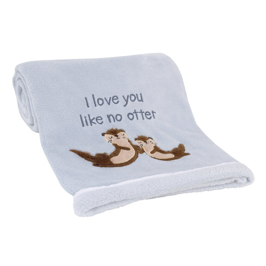 NoJo Arctic Adventure Light Blue and Tan I Love You Like No Otter Super Soft Applique Baby Blanket
