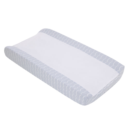 Ever & Ever Marine Light Blue and White Wave Print Plush Contoured Changing Pad Cover