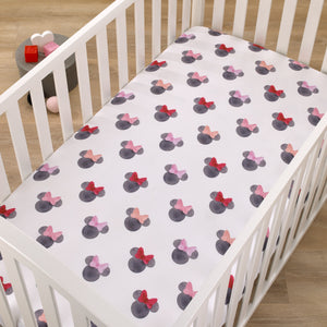 Disney Minnie Mouse - Black, Red and Pink Watercolor Minnie Ears Nursery Fitted Crib Sheet
