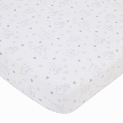 Disney Dumbo Shine Bright Lil Star Light Blue, Gray, and White Stars and Clouds 4 Piece Nursery Crib Bedding Set - Comforter, Fitted Crib Sheet, Changing Pad Cover, and Crib Skirt