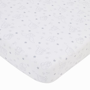 Disney Dumbo Shine Bright Lil Star Light Blue, Gray, and White Stars and Clouds 4 Piece Nursery Crib Bedding Set - Comforter, Fitted Crib Sheet, Changing Pad Cover, and Crib Skirt