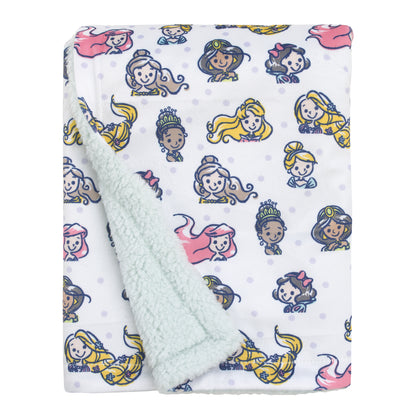 Disney Princess White, Pink, Yellow, and Lavender Dot Super Soft Baby Blanket with Sherpa Back