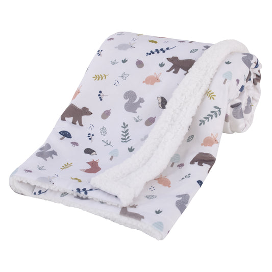 Ever & Ever Woodland Gray, Sage, Tan, and White Super Soft Sherpa Baby Blanket