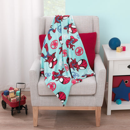 Marvel Spidey Light Blue, Red and White Super Soft Plush Toddler Blanket
