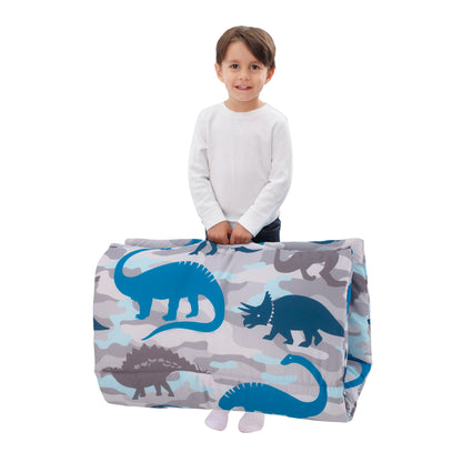 Everything Kids Navy, Grey and Royal Blue Dino Deluxe Easy Fold Nap Mat