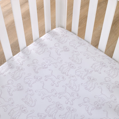 Disney Lion King - Wild About You Taupe and White Simba Fitted Crib Sheet