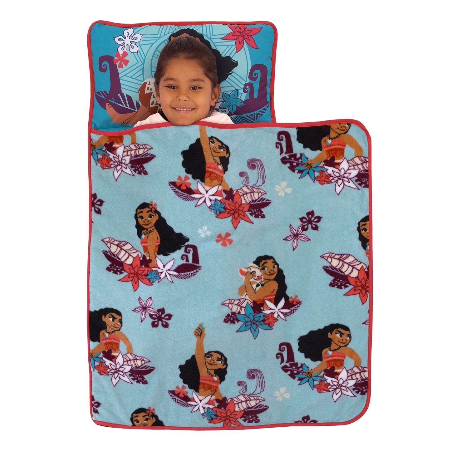 Disney Moana Feel The Waves Aqua, Coral and Violet with Pua Pig and Tropical Flowers Toddler Nap Mat