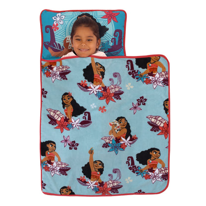 Disney Moana Feel The Waves Aqua, Coral and Violet with Pua Pig and Tropical Flowers Toddler Nap Mat