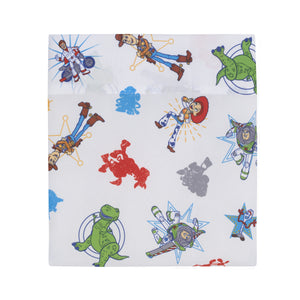 Disney Toy Story 4 - Blue, Green, Yellow Toys in Action 4 Piece Toddler Bed Set - Comforter, Flat Top Sheet, Fitted Bottom Sheet, Reversible Pillowcase