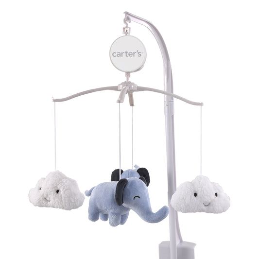 Carter's Blue Elephant - Navy and White Plush Clouds and Elephants Musical Mobile