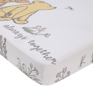 Disney Classic Pooh Naturally Friends Ivory and Taupe 100% Cotton Photo Op Fitted Crib Sheet