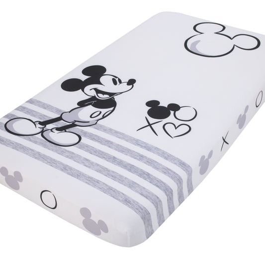 Mickey Mouse - Grey, Ivory and Black Photo Op Fitted Crib Sheet