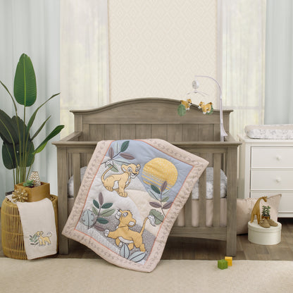 Disney Lion King Leader of the Pack Grey, Sage, and Yellow Super Soft Baby Blanket with Simba Applique
