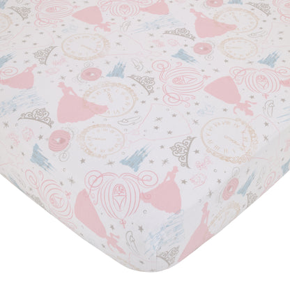 Disney Princess Enchanting Dreams Pink and White 3 Piece Nursery Crib Bedding Set - Comforter, 100% Cotton Fitted Crib Sheet, and Crib Skirt