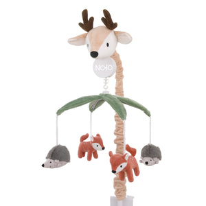 Plush Deer Green, Gray, and Tan Foxes and Hedgehogs Musical Mobile