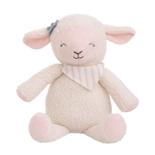 Farmhouse Chic Pink and White Super Soft Plush Stuffed Animal Lamb with Bandana - "Meadow"