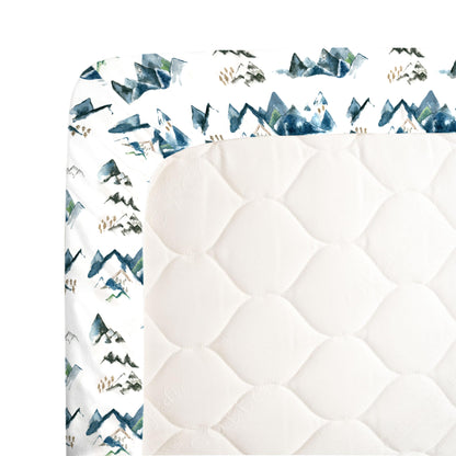 NoJo Super Soft Blue, Green, Tan and White Mountain Watercolor Fitted Mini Crib Sheet