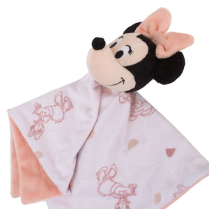 Disney Minnie Mouse White, Light Blue, and Peach Super Soft Security Baby Blanket with Plush Minnie Mouse Head