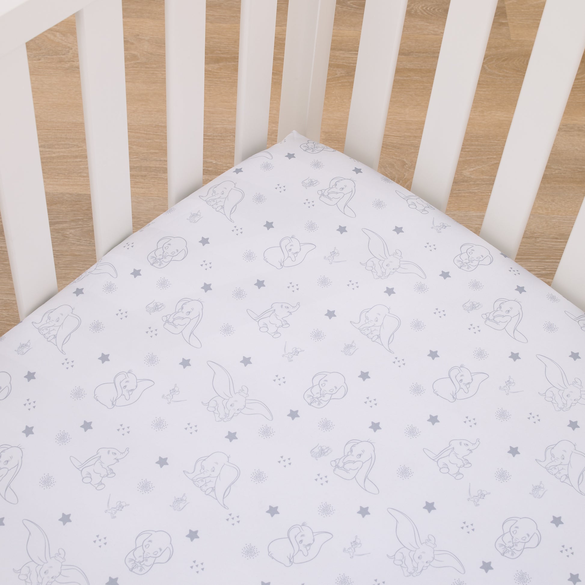 NoJo Disney Dumbo Shine Bright Lil Star Gray and White Stars Nursery Fitted Crib Sheet