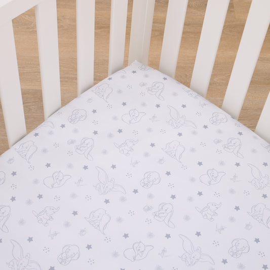 NoJo Disney Dumbo Shine Bright Lil Star Gray and White Stars Nursery Fitted Crib Sheet