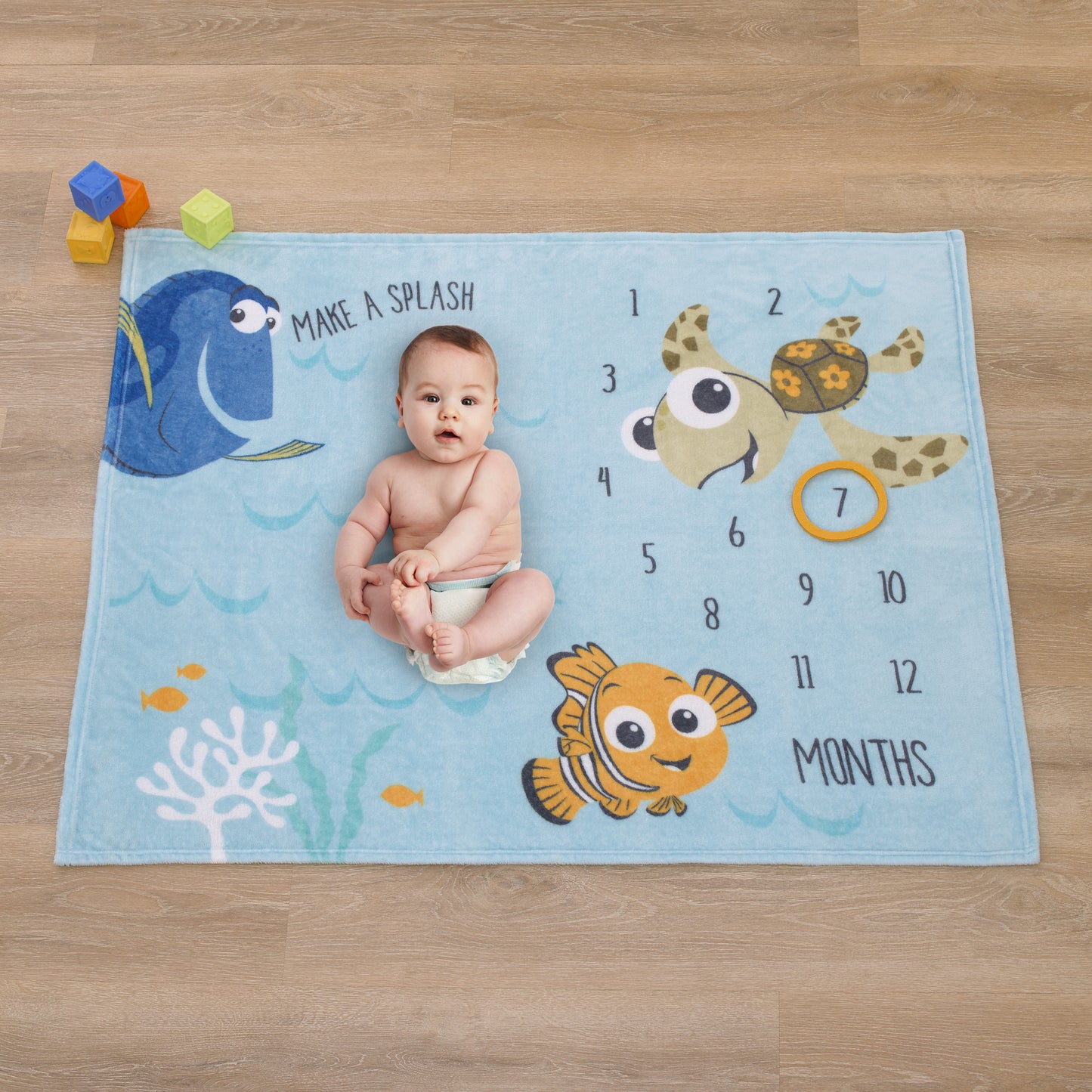 Disney Finding Nemo Blue Make a Splash Super Soft Photo Op Milestone Baby Blanket