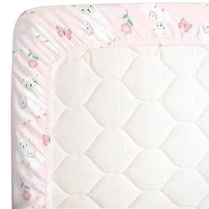 Little Love by NoJo Sweet Llama and Butterflies Floral Pink and White Super Soft Fitted Crib Sheet