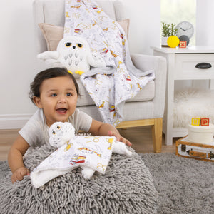 NoJo Warner Bros Harry Potter Hedwig Owl White, Gold and Red Super Soft Security Baby Blanket
