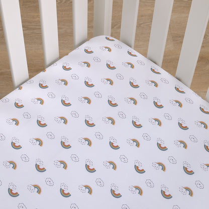 Carter's Chasing Rainbows - White, Peach, Teal, and Gold Clouds and Rainbows Super Soft Fitted Crib Sheet