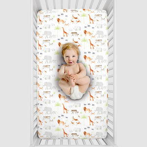NoJo Watercolor Jungle Animals Crib Sheet - Mini Fitted Crib Sheet - Designed in The USA