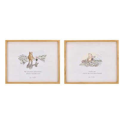 Disney Winnie the Pooh - Classic Pooh "Lucky Me, You're My Very Best Friend" with Piglet Natural Pine Wood Framed Art Canvas Wall Décor