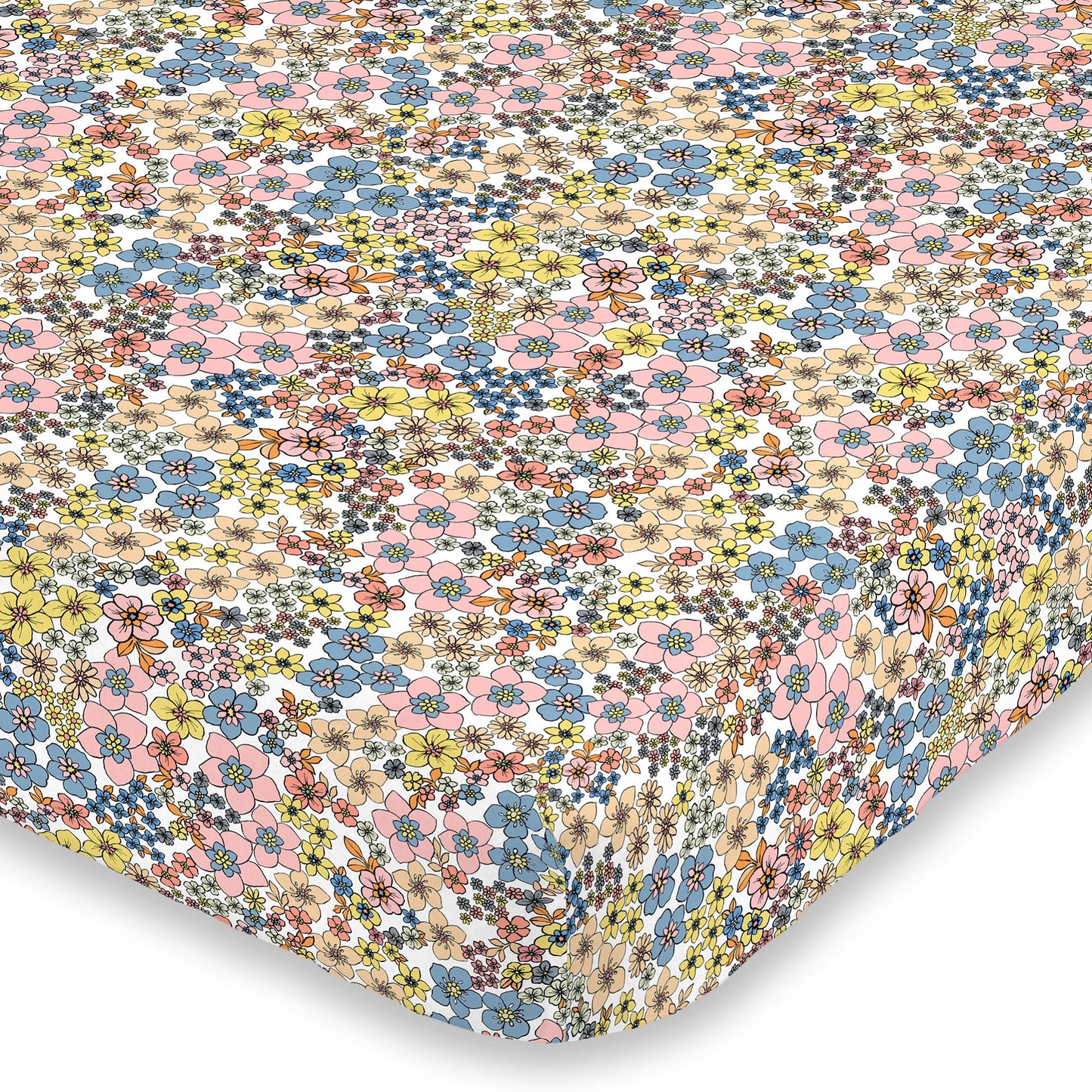 NoJo Retro Floral Blue, Pink, Yellow, and Peach Super Soft Mini Crib Sheet