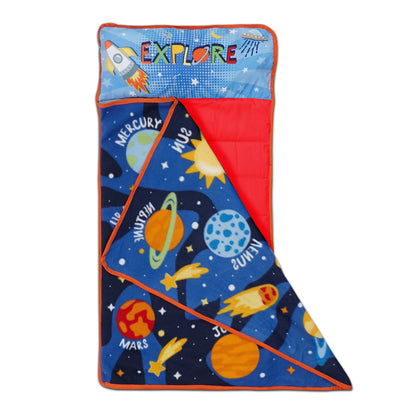 NoJo Planets Outer Space Toddler Nap Mat - Includes Attached Pillow and Fleece Blanket