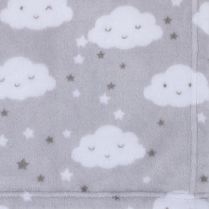 Little Love by NoJo Super Soft Gray and White Clouds and Stars Plush Baby Blanket
