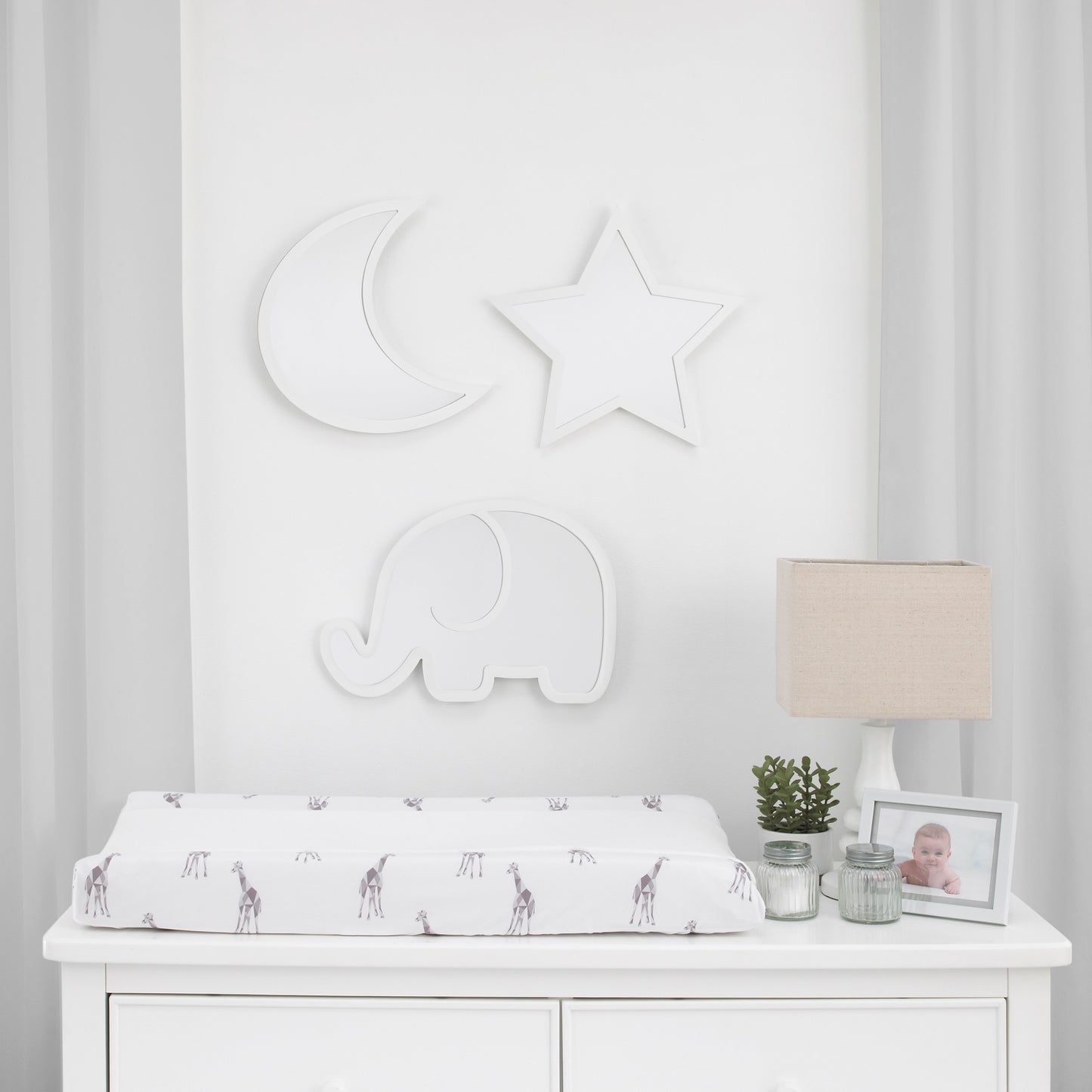 Little Love by NoJo Elephant Shaped Mirror - Easy Hang Shatter Proof Mirror, Wooden Backed Decorative Mirror For Nursery, Kids Bedroom or Playroom