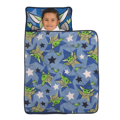 Star Wars The Child Cutest in the Galaxy Blue, Green and Gray Grogu, Hover Pod, and Stars Toddler Nap Mat
