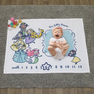 Disney Princess White, Pink, Yellow and Aqua Super Soft Milestone Baby Blanket